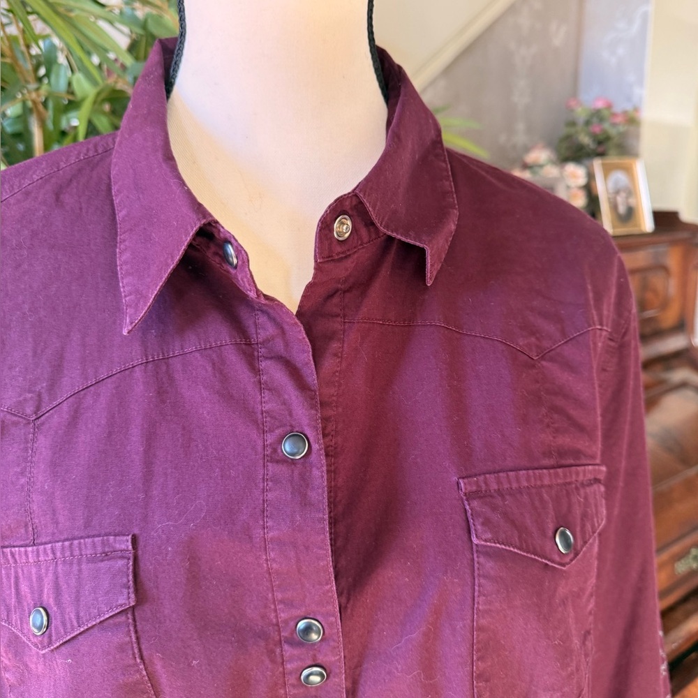 STETSON ladies western long sleeve blouse XL excellent condition burgundy - Picture 11 of 16